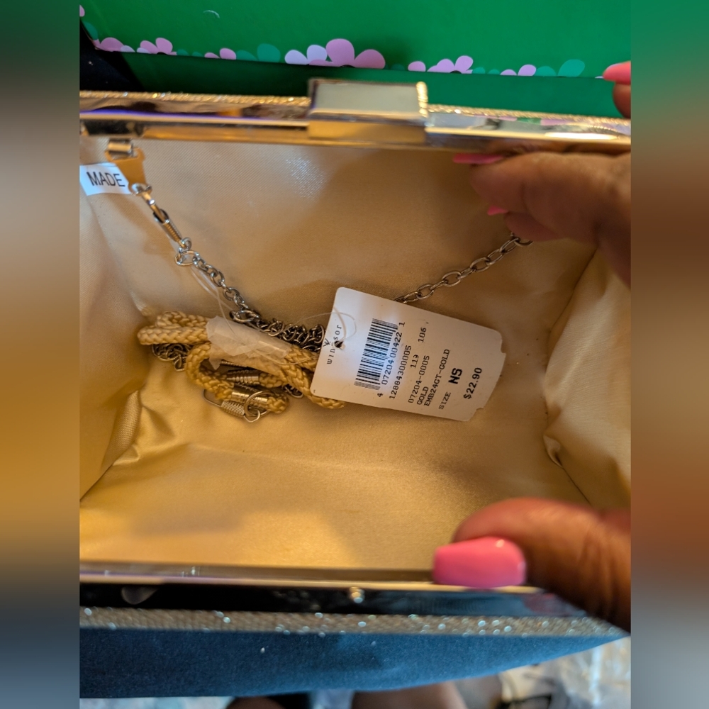 Silver Metallic Clutch with Chain Detail